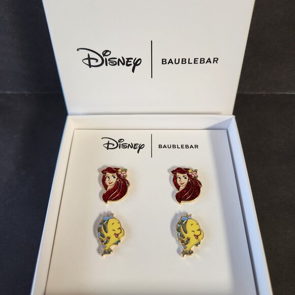 Disney Baublebar Little Mermaid Earrings Ariel Flounder Stud Earrings 2 Pair New - Picture 1 of 3